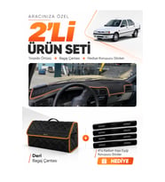 RENAULT 19 EUROPA (1996-2003) Uyumlu Torpido Örtüsü + Deri Bagaj Çantası + Sticker Seti - Siyah Kahverengi