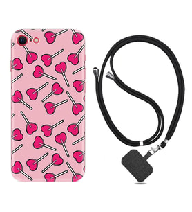 Apple iPhone 5 6 7 8 Plus Se XR Kılıf Boyun Askılı Silikon Heart Lollipop 1414