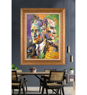 Altın Varaklı Çerçeveli Paspartulu Atatürk Tablo nh368 (Gold)