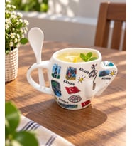 Kupa Bardak 450 ml Kemer Temalı Kaşıklı Dekoratif Hediyelik