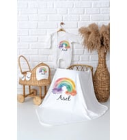 Pia Baby Premium  %100 Pamuk İsme Özel Kız Bebek Battaniye Tulum Hastane Çıkışı Hediye Seti 5016-05 (Ekru)