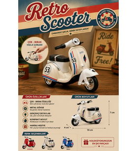 Retro Tasarım Metal Oyuncak Motor Maket Scooter 10 cm