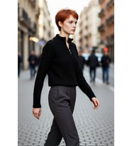 Kadın Regular Fit Crop Dik Yaka Fermuarlı Selanik Örgü Akrilik Triko Kazak Kışlık Kombinlerin