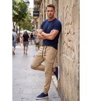 DeepSEA Erkek Slim Fit Likralı Lacivert Kargo Jogger Pantolon – İpli Bel Lastikli Paça 1601569