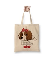 Cavalier King Charles Mom Cartoon Dog Beyaz Bez Çanta Uzun Saplı Alışveriş Çantası Plaj Çantası