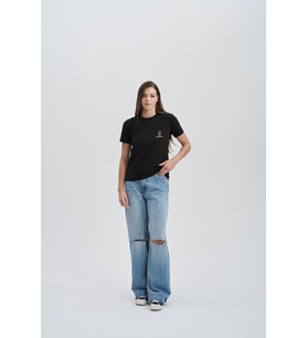 Brainstorming Kadın Baskı Taş T-Shirt (Siyah)