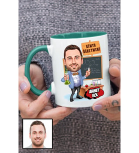 Erkek Kimya Öğretmenine Hediye Karikatürlü Yeşil Kupa Bardak
