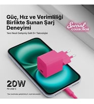 Special COLLECTION SmartCharger Pro GAN 20W PD Seyahat Hızlı Şarj Aleti + USB-C - USB-C 3A Kablo 1.2m 2SCG20CN (3 yıl garantili) (Neon Pembe)