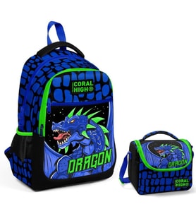 Coral High Mavi Yeşil Dragon İlkokul Okul Sırt ve Beslenme Çantası Seti - Erkek Çocuk