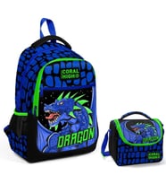 Coral High Mavi Yeşil Dragon İlkokul Okul Sırt ve Beslenme Çantası Seti - Erkek Çocuk