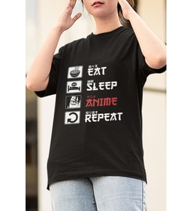Anime Eat Sleep Anime Tişört (Siyah)