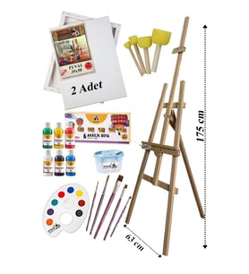Akrilik Boya Resim Başlangıç Seti Adel 6 Ana Renk Akrilik Boya Şövalye 2 Tuval 35x50 Fırça Spatula Şövale 