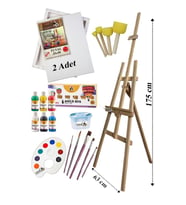 Akrilik Boya Resim Başlangıç Seti Adel 6 Ana Renk Akrilik Boya Şövalye 2 Tuval 35x50 Fırça Spatula Şövale 