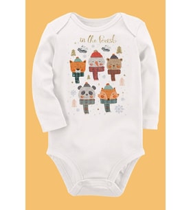 Organik Baskılı Pamuklu Unisex Bebek Body UZUNKOLE38