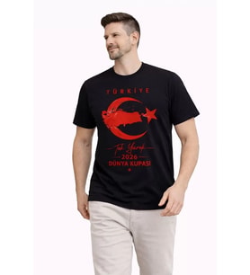 Erkek TÜRKİYE Ay Yıldız Baskılı Taraftar Forma T-Shirt - Siyah