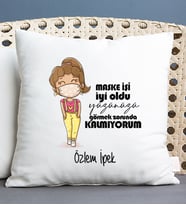 Kişiye Özel Maske İşi İyi Oldu Tasarım Esprili Kare Yastık