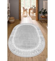 Dijital Baskılı Kaymaz Taban Yıkanabilir Oval Salon Halısı Mutfak Halısı Yolluk NDO-SD-563 (Gri)