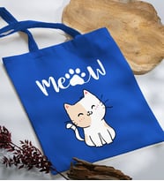 BK Gift Kedi Tasarımlı Mavi Kumaş Bez Çanta, Baskılı Omuz Çantası, Alışveriş Çantası, Arkadaşa Hediye-11