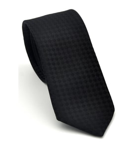 Siyah Piti Kare Desenli Siyah Dokuma Kumaş Mendilli Slim Fit Kravat // SDK-2503-1