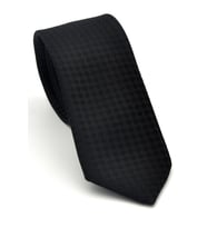Siyah Piti Kare Desenli Siyah Dokuma Kumaş Mendilli Slim Fit Kravat // SDK-2503-1