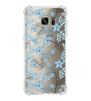 Samsung Galaxy S7 Edge  Köşe Korumalı Antişok Kapak Floral Mavi Tasarımlı Şeffaf  Kılıf