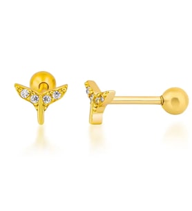 Taşlı Kuş Gümüş Piercing (Altın Rengi)