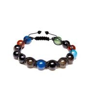 Sertifikalı Siyah Renkli Akik Taşı Bileklik - Makrome (Çok Renkli)