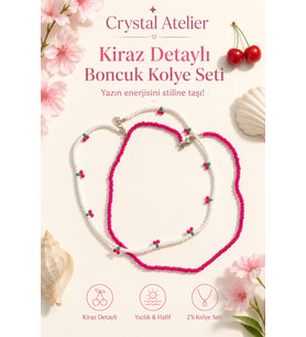 Crystal Atelier Kadın Pembe Kiraz Figürlü İkili Kum Boncuk Kolye Seti - Y2K Yazlık Trend Hediye