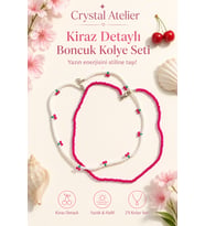 Crystal Atelier Kadın Pembe Kiraz Figürlü İkili Kum Boncuk Kolye Seti - Y2K Yazlık Trend Hediye