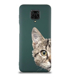 Xiaomi Redmi Note 9 Pro Uyumlu Lansman Kılıf Catface Tasarımlı İçi Kadife Kapak-Yeşil (Şeffaf)