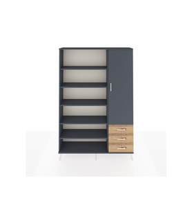Arges Dolap 9 Raflı 3 Çekmeceli Tek Kapaklı  132x30x195 Antrasit-Antrasit/Çam