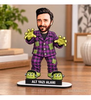 Cadılar Bayramı Karikatür MDF Temalı Kişiye Özel Karikatürlü 18 cm MDF Masaüstü Biblo - Masaüstü Hediye