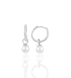 Söğütlü Silver Gümüş rodyumlu 14 mm incili halka küpe