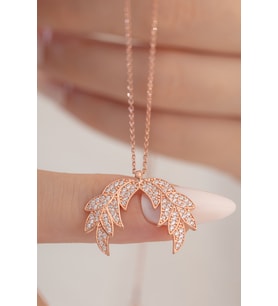 Zirkon Taşlı Rose Kanat Model Kadın Gümüş Kolye Gklkntm1del-ros
