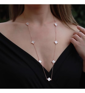 İkonik Alhambra Sedef Taşlı Rose Gold Kaplama Gümüş Kolye
