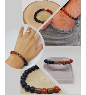 Kırmızı Alacalı Jasper & Oniks Taşı 8mm Unisex Tasarım Bileklik Hawaii Model