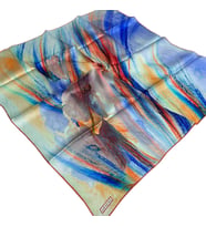 Armine Mavi - Kırmızı Batik Desen Tivil İpek Eşarp 9102 - 03