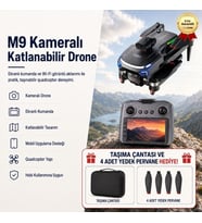Drone Kameralı Katlanabilir, Ekranlı Kumanda, Wi-Fi Görüntü Aktarımı ve Taşınabilir Quadcopter M9 Drone