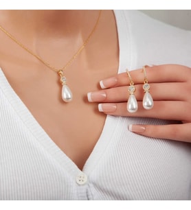 Gümüş Gold Damla İnci Kadın Set