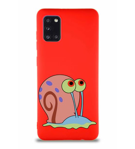 Samsung Galaxy A31 Soft Premier Kapak Salyangoz Gary Tasarımlı Silikon Kılıf - Kırmızı (Şeffaf)