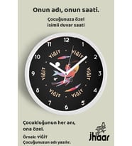 İsme Özel Uzay, Astronot, Astronomi Çocuk Odası Duvar Saati Orta Boy 30 cm Beyaz Camlı Sessiz