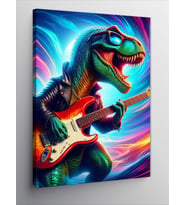 Kanvas Tablo Elektro Gitar Çalan Dinozor