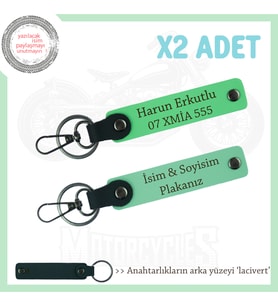 Kullanışlı ve Şık Tasarım – Plaka ve İsim Yazılı Deri Anahtarlık Çift, Hediye, Yeşil-F Yeşil-Laci