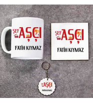 Şef Aşçı Kupa Bardak Altlık ve Anahtarlık Hediye Seti (Model 1)