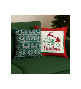 Çift Tarafı Baskılı Candy Christmas Desenli 2'li Set Kadife Kırlent Kılıfı Yılbaşı - Noel (Yılbaşı Kırmızısı)