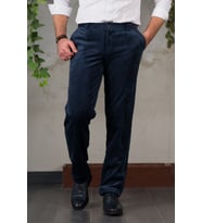 İNCE FİTİLLİ REGULAR KESİM BORU PAÇA ERKEK KADİFE PANTOLON (Lacivert)