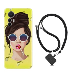 Xiaomi 12 Lite Kılıf Resimli Boyun Askılı İpli Desenli Silikon Lollipop Woman 1416