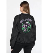 pilelistore- Unisex Uzun Kol Baskılı Bomber Ceket - Siyah