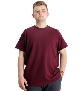 Mode XL Büyük Beden Waffle Basic T-shirt 20033 Bordo