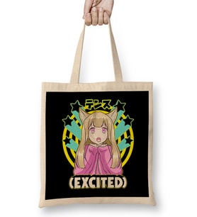Anime Japanese Girl Manga Excited Face Cute Otaku Bez Çanta Uzun Saplı